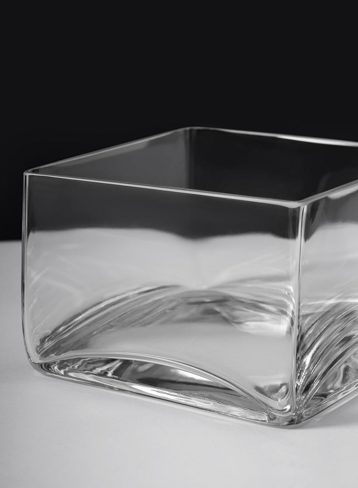 6in Long Low Cube Glass Bowl Vase Decor Jamali Garden