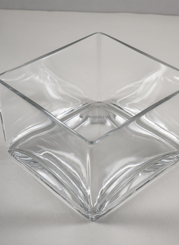 6in Long Low Cube Glass Bowl Vase Decor Jamali Garden
