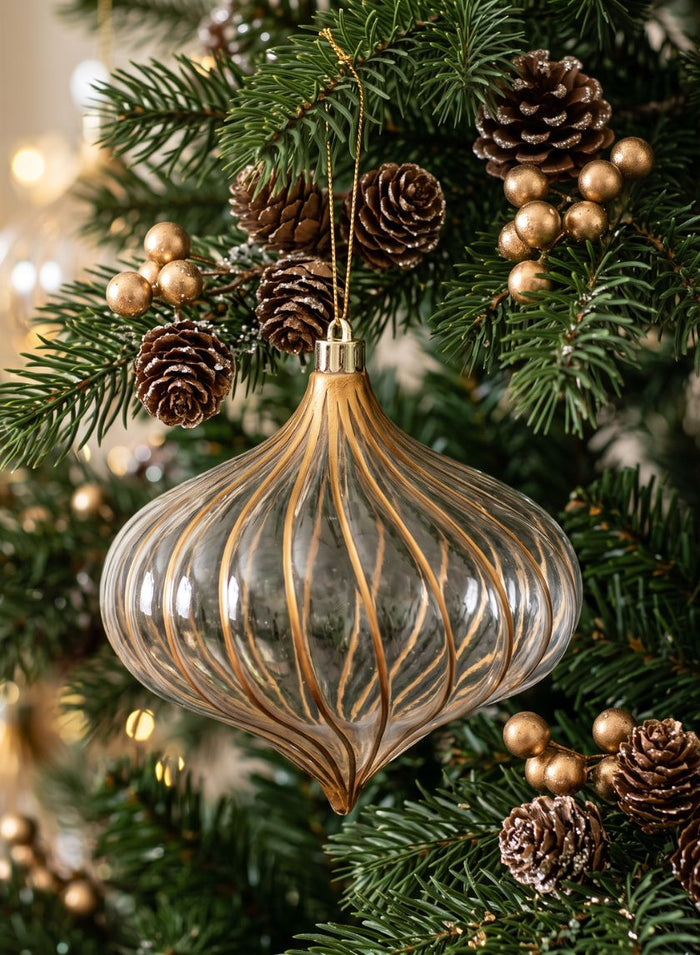 6in Long Plastic "Real Glass Look" Antique Clear Gold Onion Ornament Decor Jamali Garden