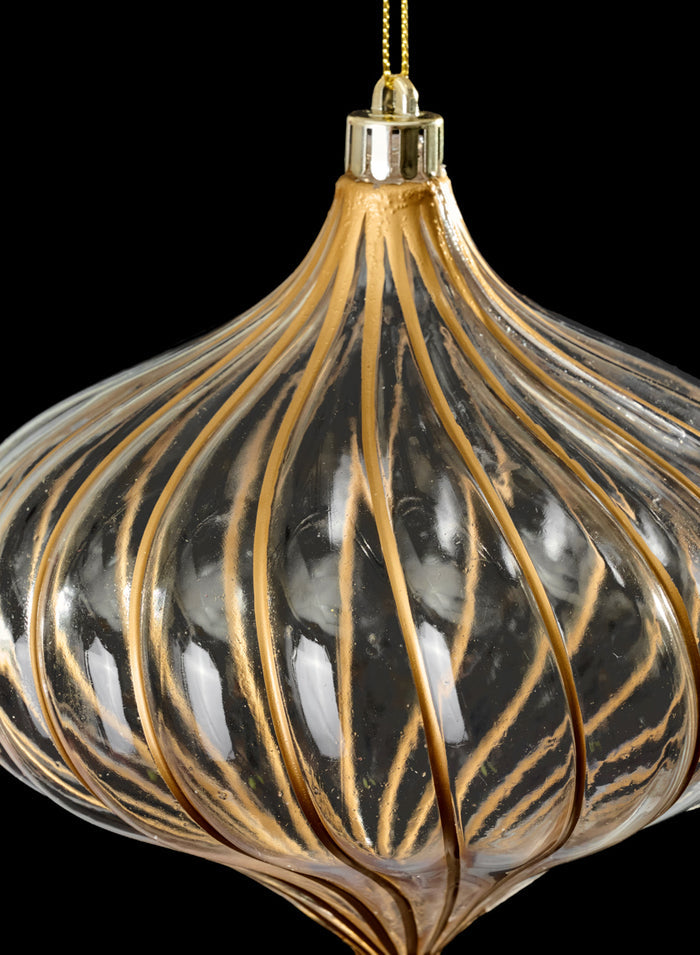 6in Long Plastic "Real Glass Look" Antique Clear Gold Onion Ornament Decor Jamali Garden