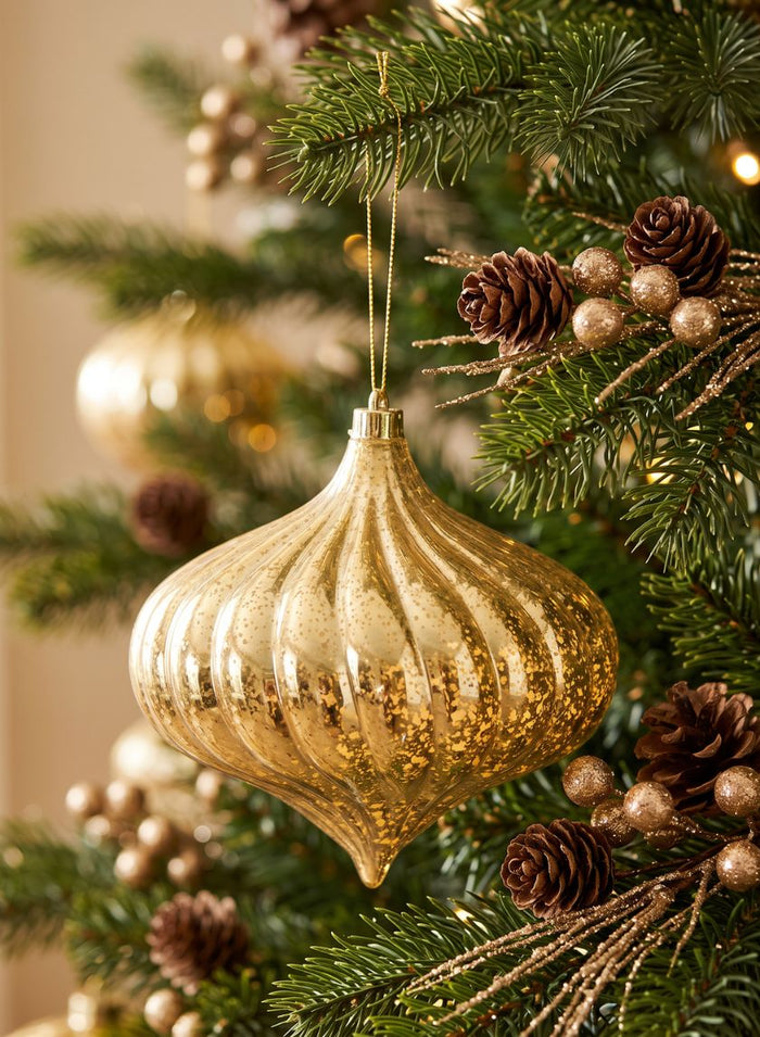 6in Long Plastic "Real Mercury Glass Look" Gold Onion Ornament Decor Jamali Garden