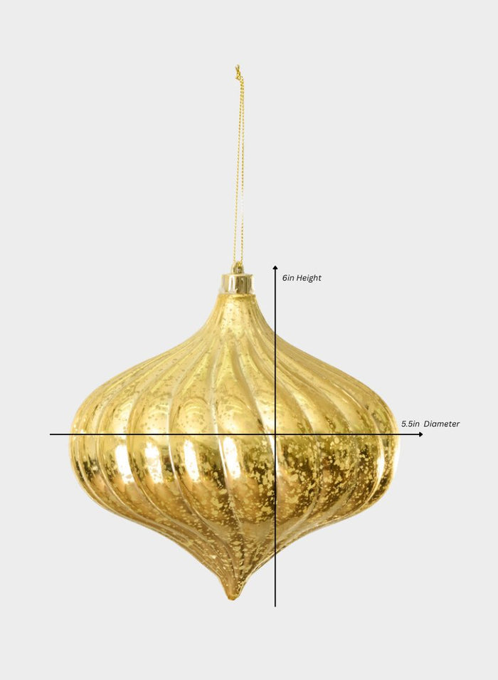 6in Long Plastic "Real Mercury Glass Look" Gold Onion Ornament Decor Jamali Garden