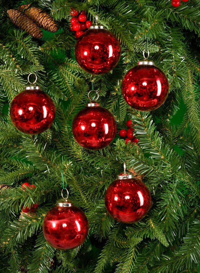 6in Round Antique Red Glass Ball Ornament Decor Jamali Garden