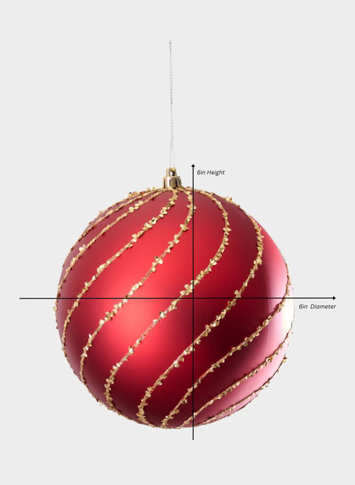 6in Round Plastic "Real Glass Look" Beaded Swirl Red Ornament Decor Jamali Garden