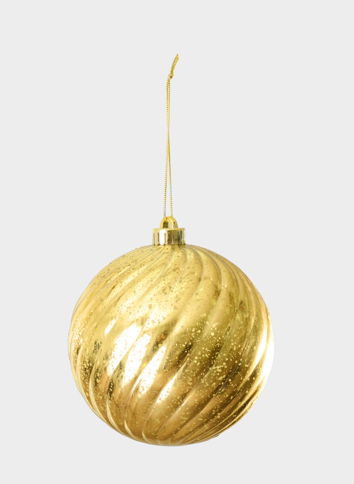6in Round Plastic "Real Mercury Glass Look" Gold Swirl Ornament Decor Jamali Garden