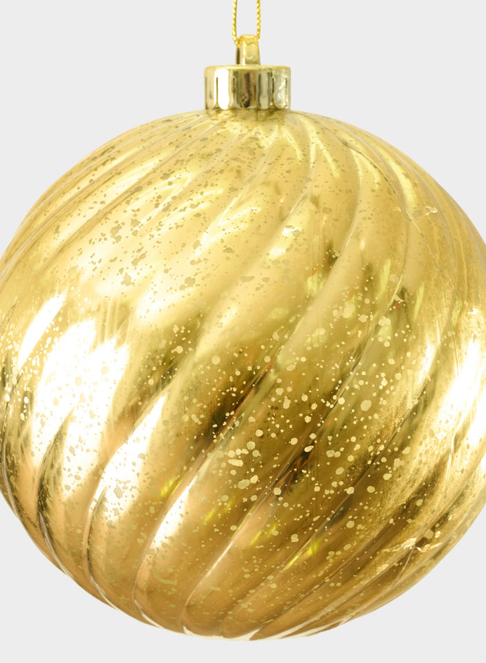 6in Round Plastic "Real Mercury Glass Look" Gold Swirl Ornament Decor Jamali Garden