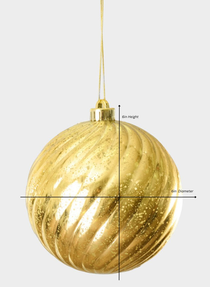 6in Round Plastic "Real Mercury Glass Look" Gold Swirl Ornament Decor Jamali Garden