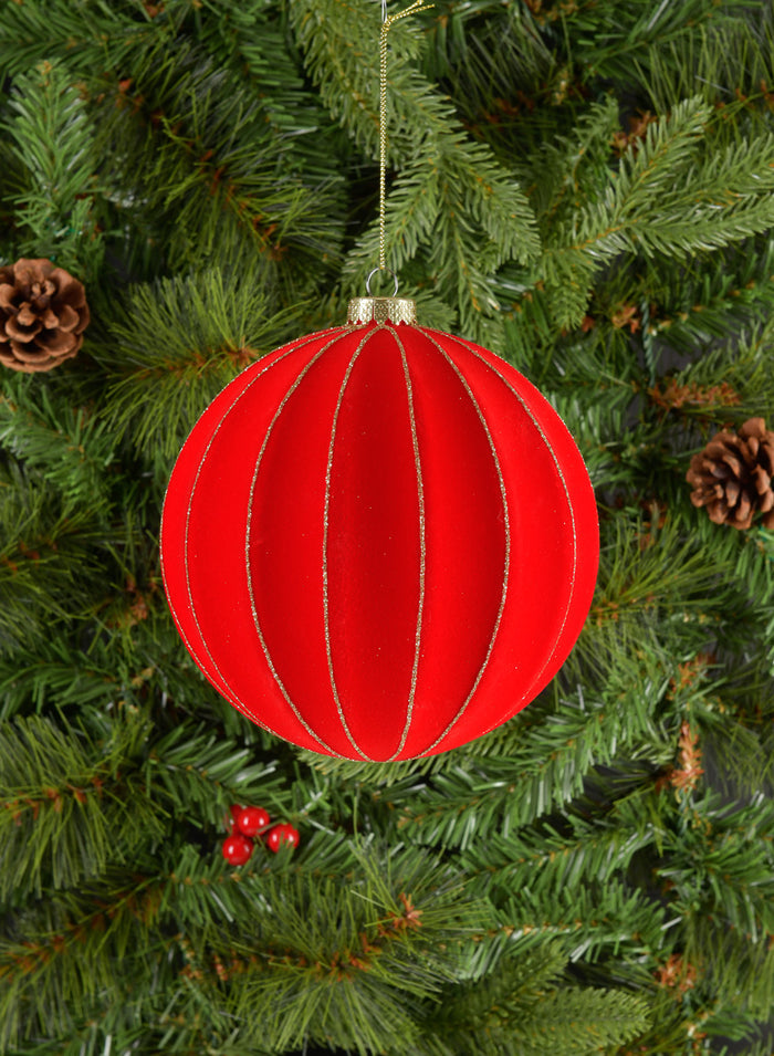 6in Round Red Flocked Plastic Ornament Decor Jamali Garden