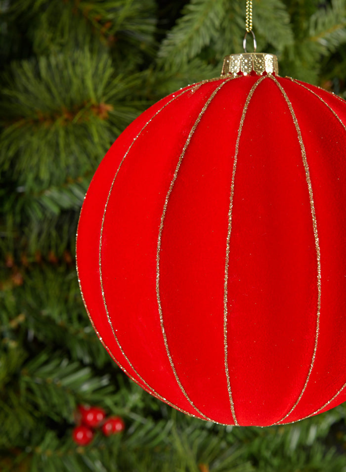 6in Round Red Flocked Plastic Ornament Decor Jamali Garden