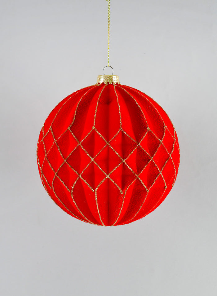 6in Round Red Flocked Stripe Plastic Ornament Decor Jamali Garden