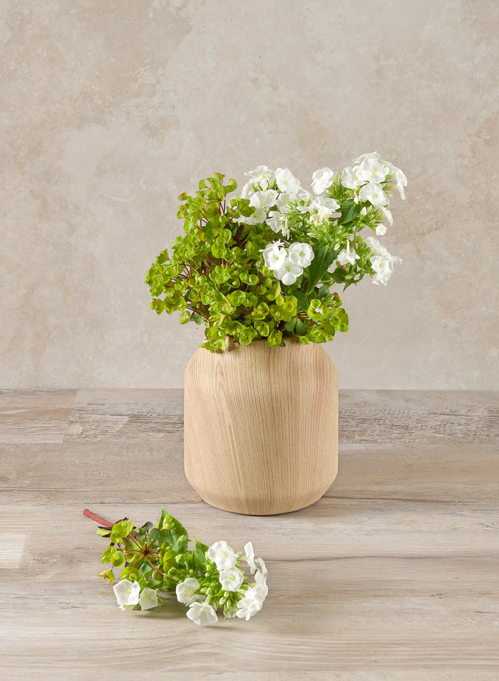 6in Tall Ajisai Natural Wood Look Ceramic Deco Vase Decor Jamali Garden