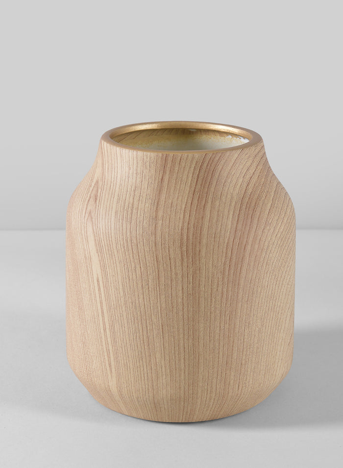 6in Tall Ajisai Natural Wood Look Ceramic Deco Vase Decor Jamali Garden