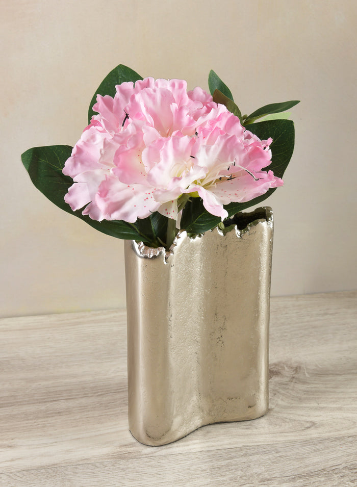 6in Tall Aluminum Elongated Iris Silver Tone Vase Decor Jamali Garden