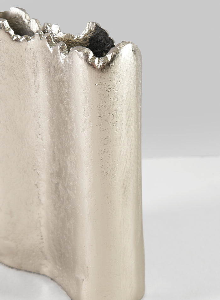 6in Tall Aluminum Elongated Iris Silver Tone Vase Decor Jamali Garden