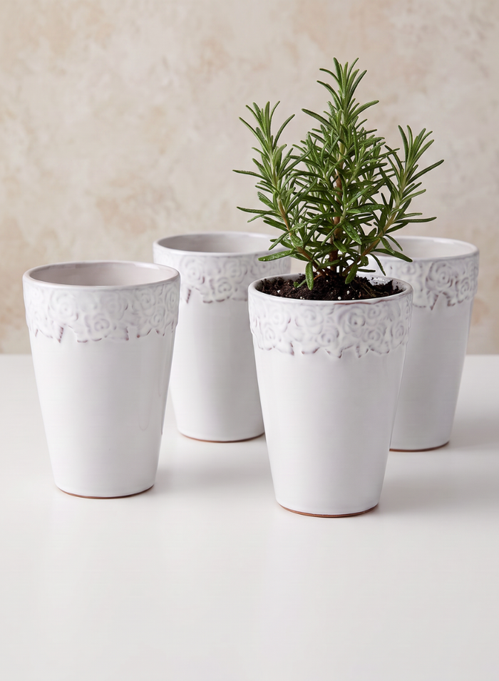 6in Tall Aurelie Rose Border Ceramic Cachepot, Set of 4 Decor Jamali Garden