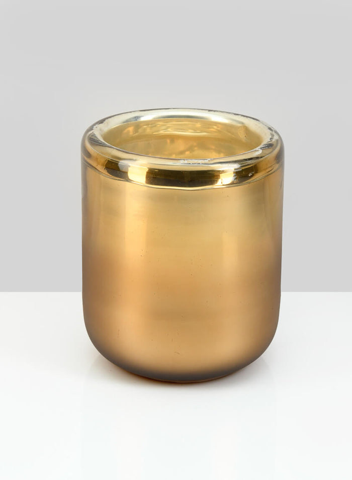 6in Tall Ebba Hand Blown Gold Glass Candleholder Decor Jamali Garden