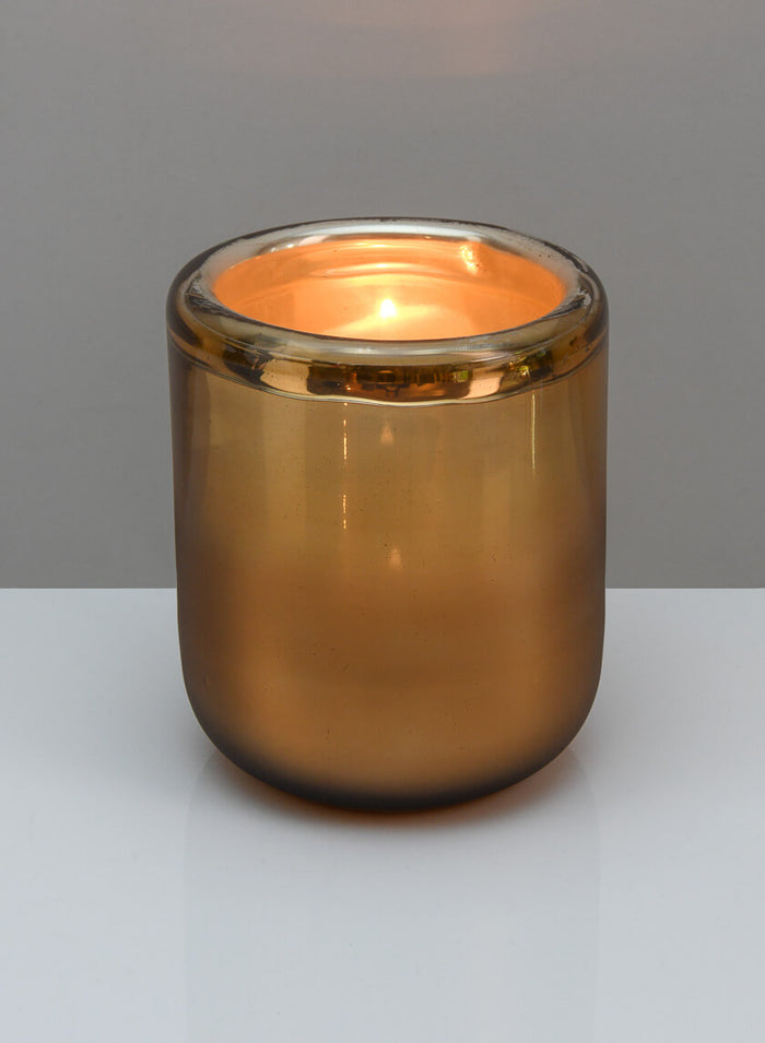 6in Tall Ebba Hand Blown Gold Glass Candleholder Decor Jamali Garden