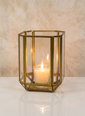 6in Tall Fatemeh Gold Trim Glass Panel Candle Holder Decor Jamali Garden