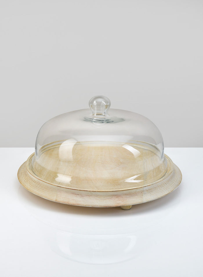 6in Tall Gypsie Glass Cloche with Wood Base Decor Jamali Garden