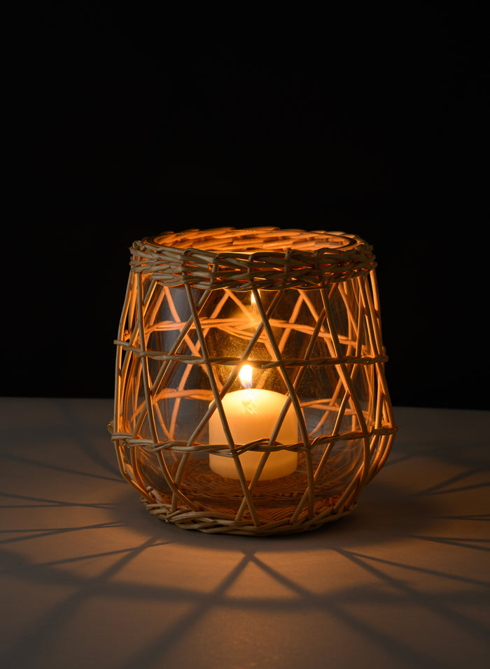 6in Tall Hanoi Market Wicker & Glass Holder Decor Jamali Garden