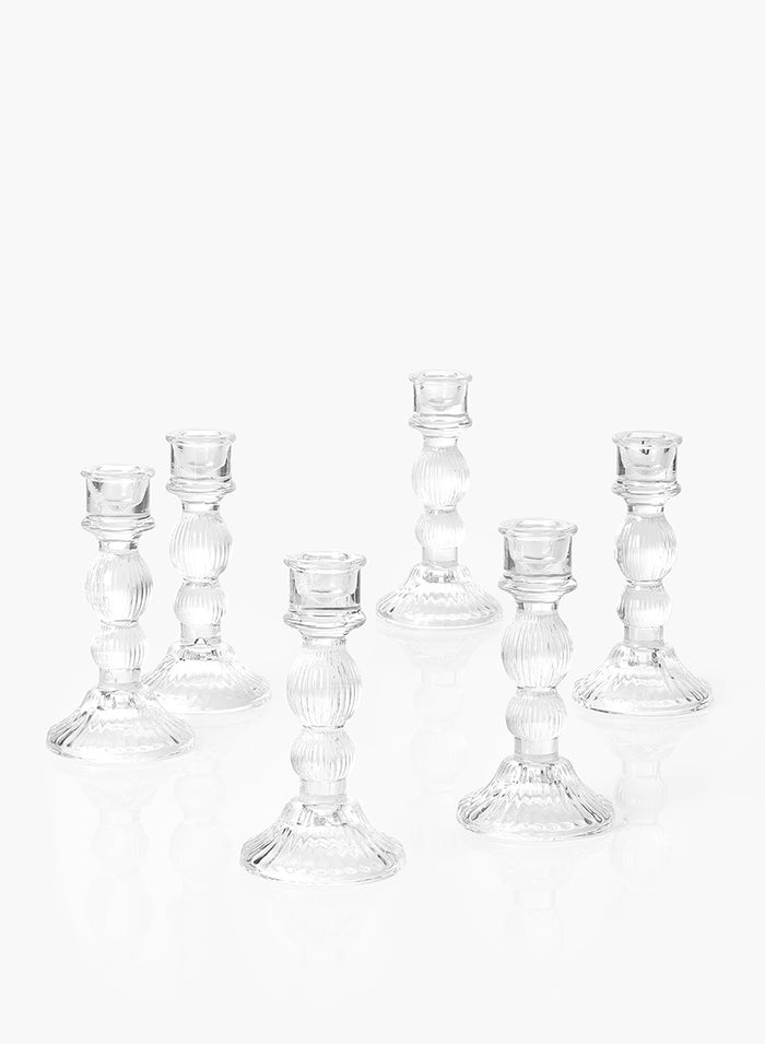 6in Tall Rippled Glass Candlestick Decor Jamali Garden