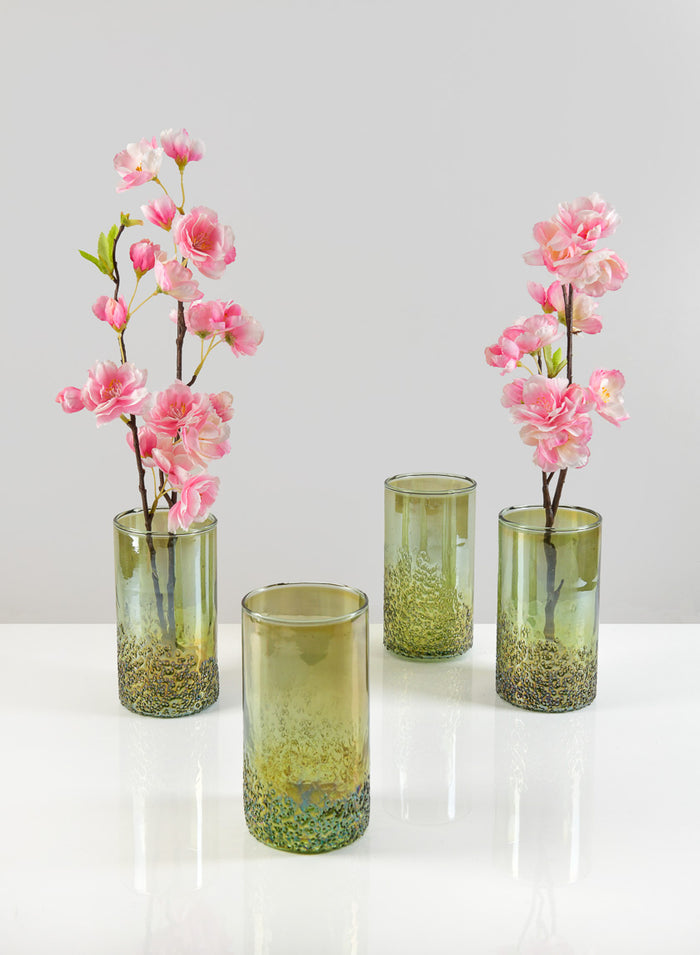 6in Tall Strasbourg Speckled Green Luster Glass Cylinder, Set of 4 Decor Jamali Garden