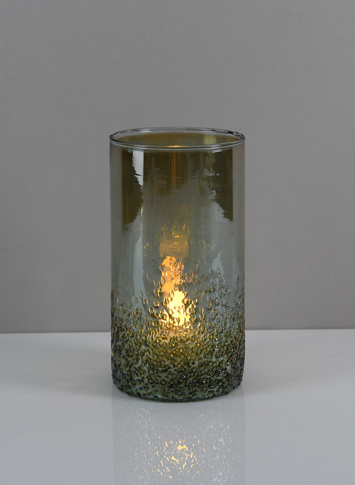 6in Tall Strasbourg Speckled Green Luster Glass Cylinder, Set of 4 Decor Jamali Garden