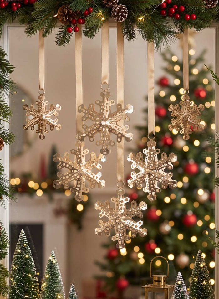 6in Wide Gold Snowflake Metal Ornament, Set of 4 Decor Jamali Garden