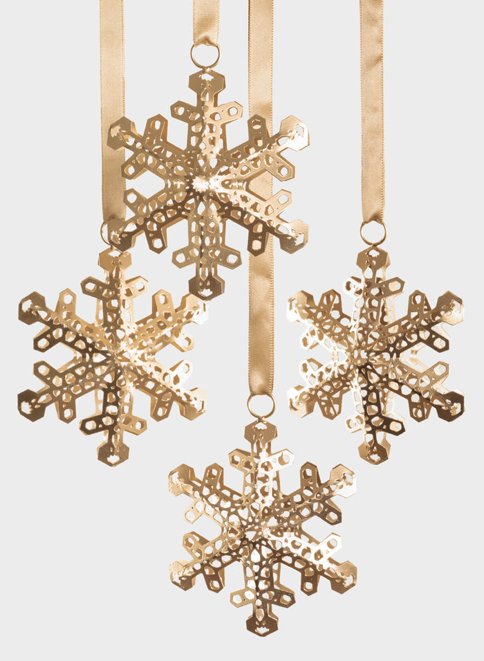 6in Wide Gold Snowflake Metal Ornament, Set of 4 Decor Jamali Garden