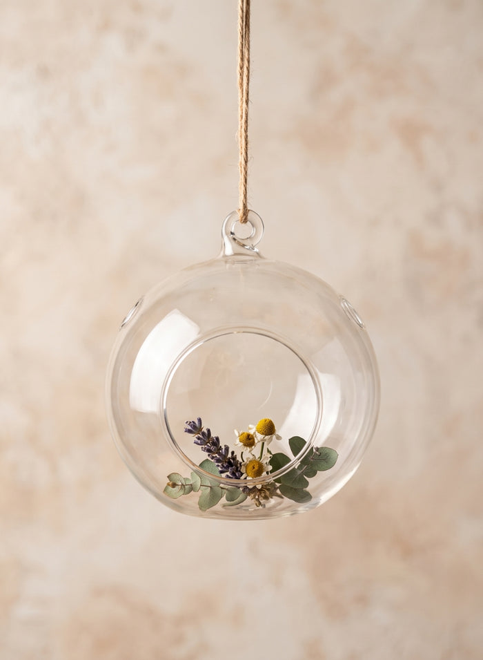 6in Wide Hanging Glass Ball Votive Holder