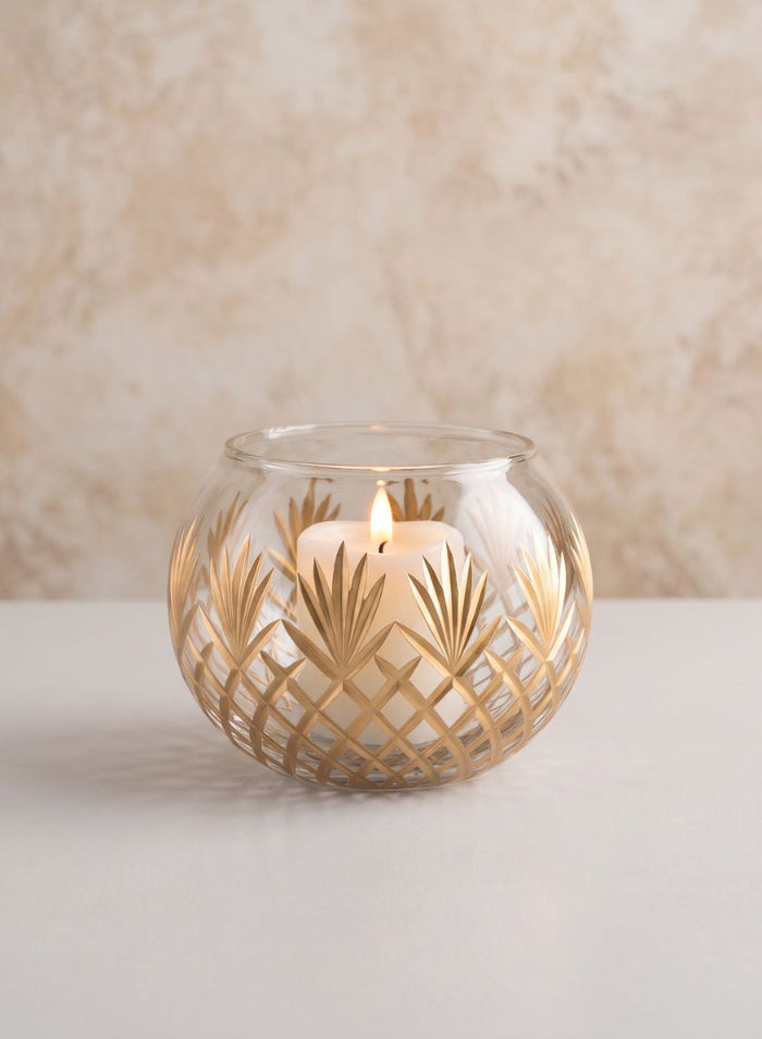 6in Wide Nuage Gold Etched Cutwork Glass Fishbowl Decor Jamali Garden