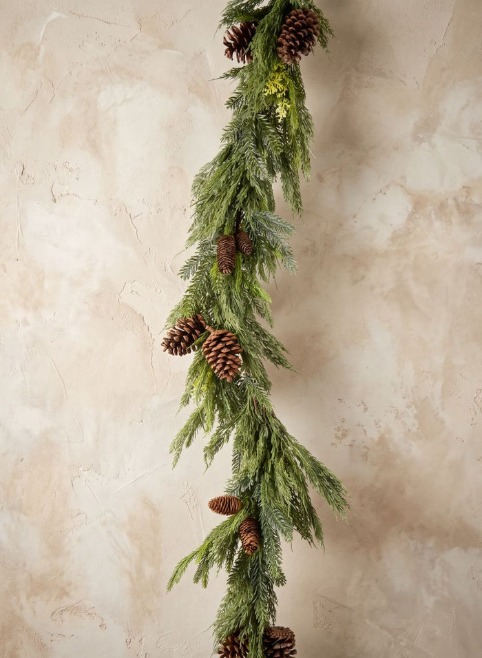72in Long Pine Garland with Pine Cones Decor Jamali Garden