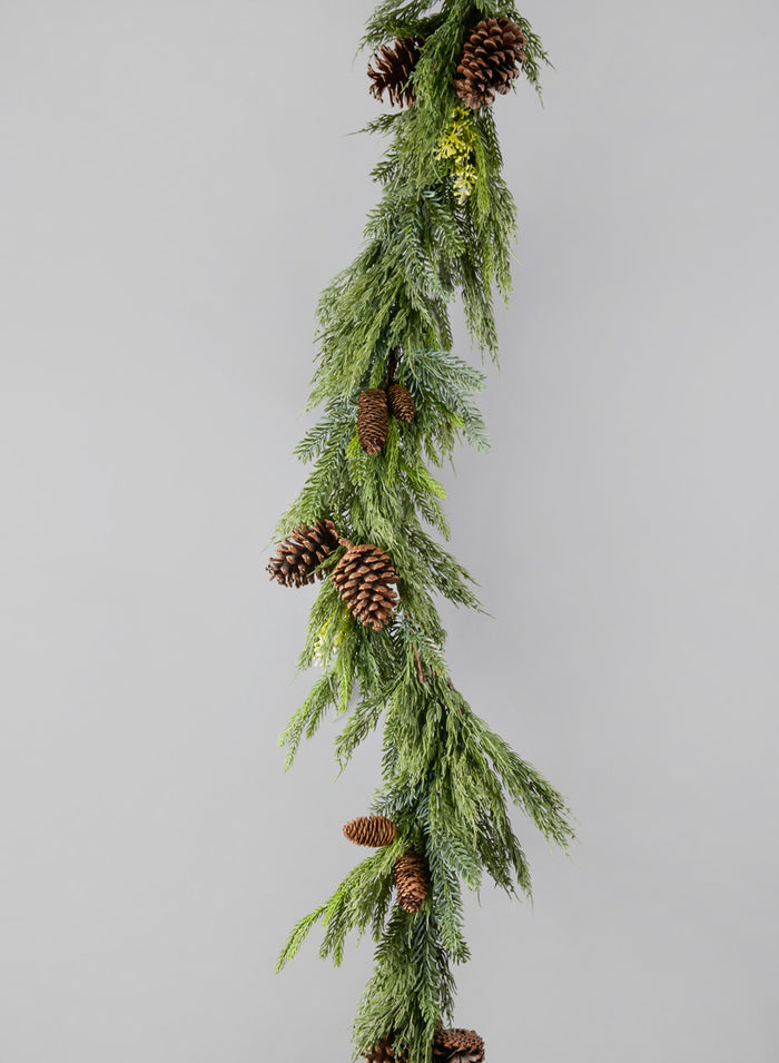 72in Long Pine Garland with Pine Cones Decor Jamali Garden