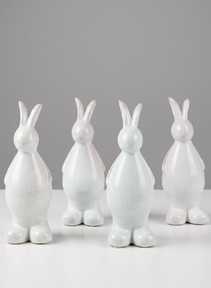 7.5in Tall Aged White Porcelain Rabbit, Set of 4 Decor Jamali Garden