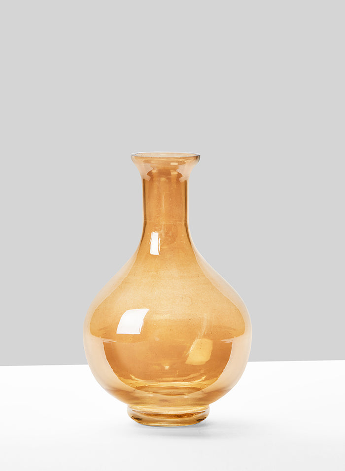 7.5in Tall Gold Luster Bottle Glass Vase Decor Jamali Garden