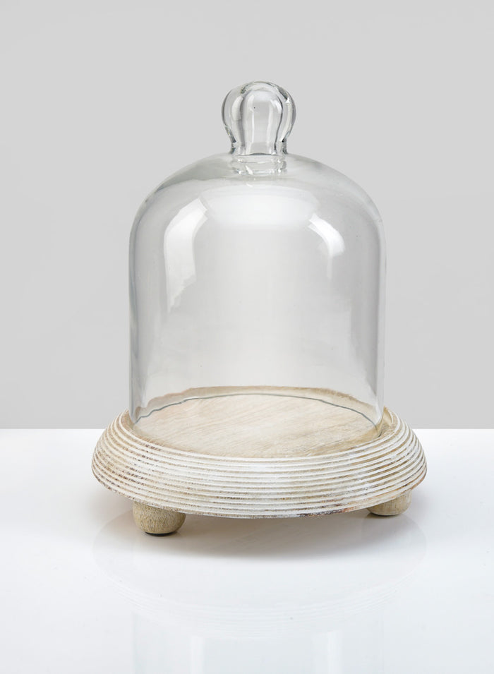 7.5in Tall La Boheme Glass Cloche with Wood Base Decor Jamali Garden