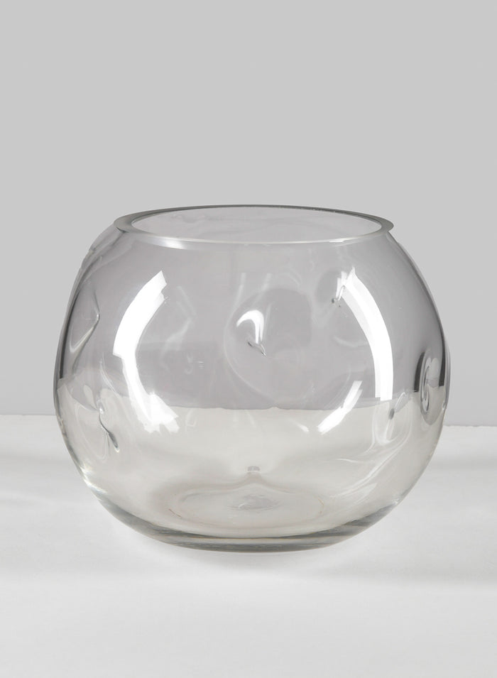 7.5in Wide Luster Dimpled Clear Fishbowl Glass Vase Decor Jamali Garden