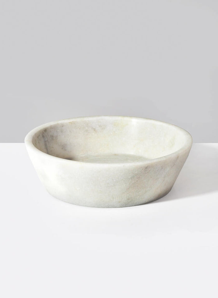 7.5in Wide Strongylos White Marble Bowl Decor Jamali Garden