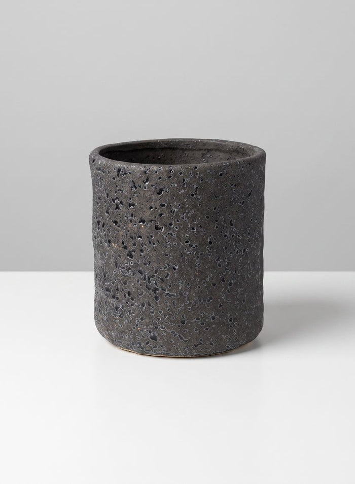 7in Tall Boheme Black Lava Ceramic Cylinder Pot, Case of 6 Decor Jamali Garden