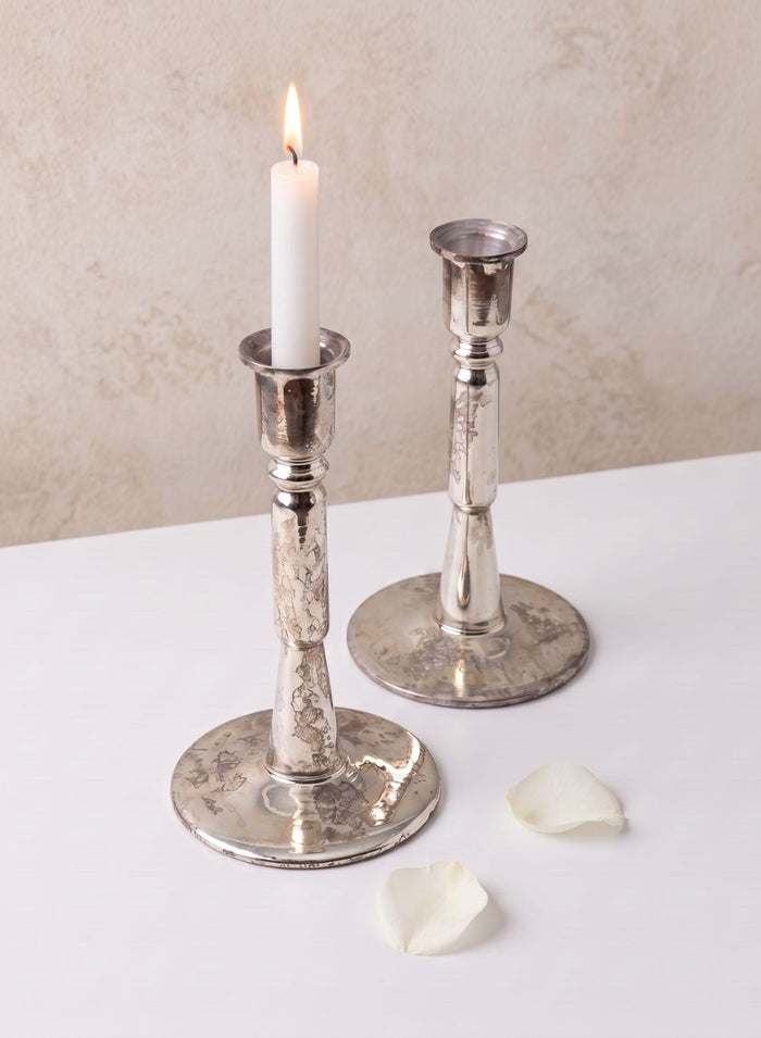 7in Tall Lumier Glass Taper Holder, Set of 2 Decor Jamali Garden