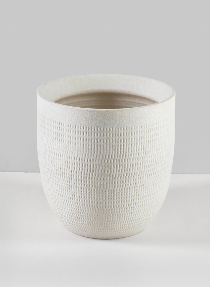 7in Tall Santorini Sand White Ceramic Cachepot Decor Jamali Garden