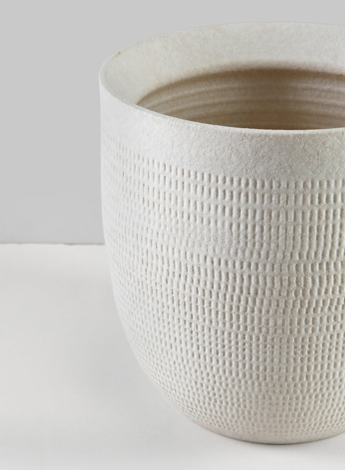 7in Tall Santorini Sand White Ceramic Cachepot Decor Jamali Garden