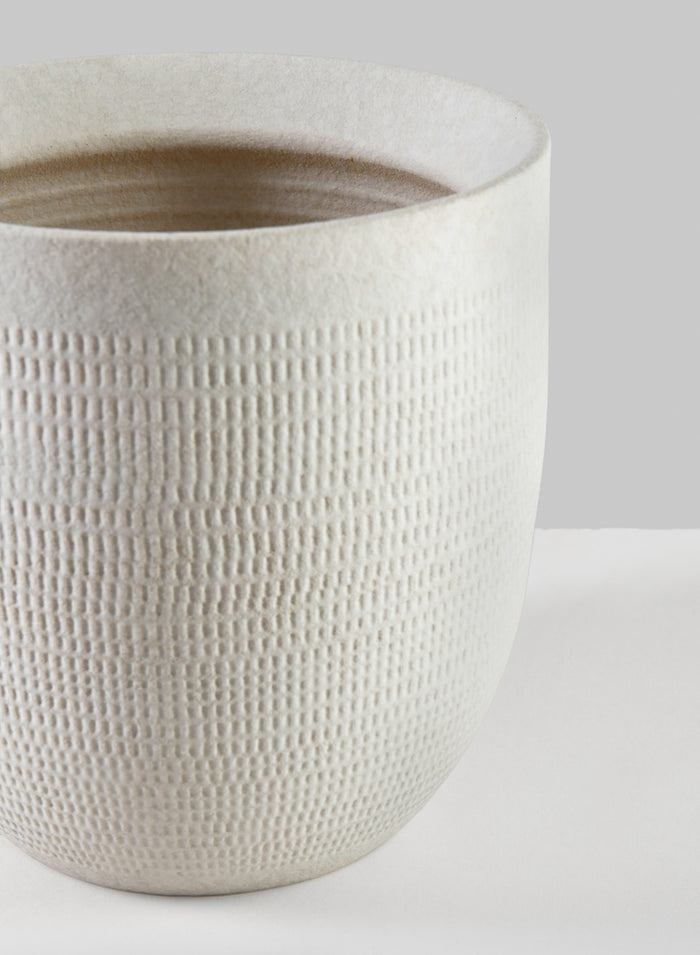7in Tall Santorini Sand White Ceramic Cachepot Decor Jamali Garden