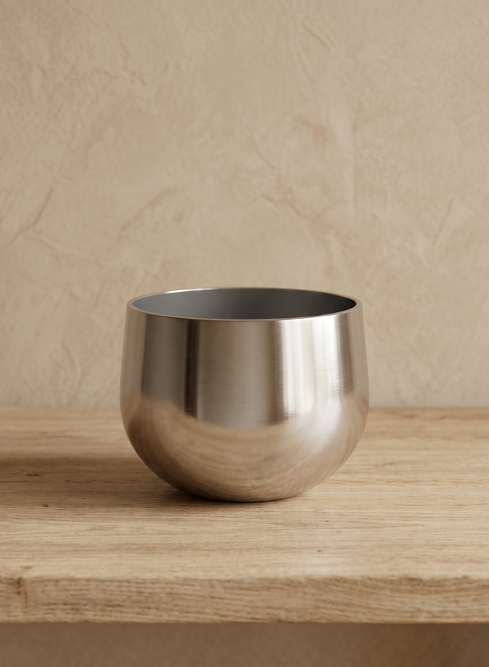 7in Tall Wide Araami Nickel Silver Aluminum Bowl Decor Jamali Garden