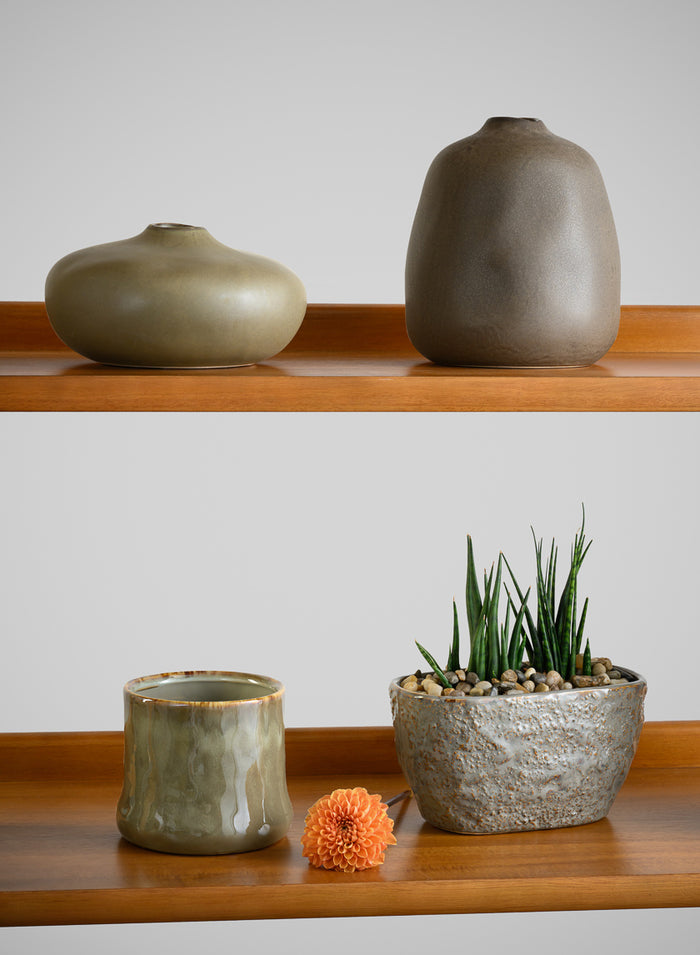 7in Wide Atelier Nature Tan Short Ceramic Vase Decor Jamali Garden