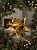 7in Wide Gold Starbust Glittered Plastic Ornament Decor Jamali Garden