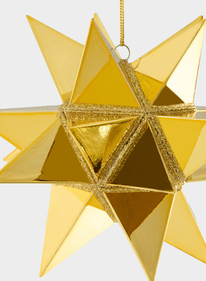 7in Wide Gold Starbust Glittered Plastic Ornament Decor Jamali Garden