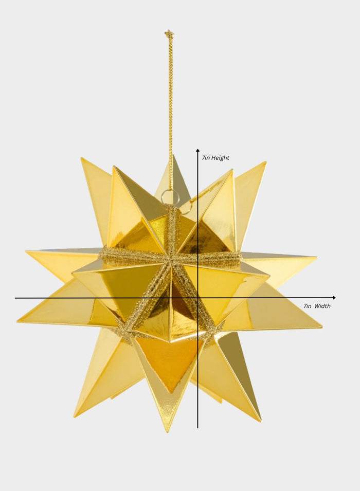 7in Wide Gold Starbust Glittered Plastic Ornament Decor Jamali Garden