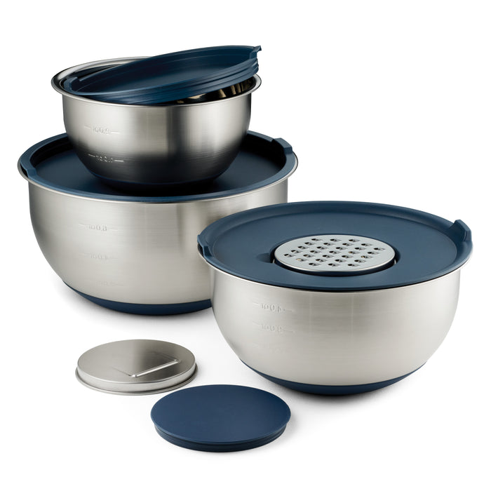 8-Piece Stainless Steel Mixing Bowl & Grater Set with Lids