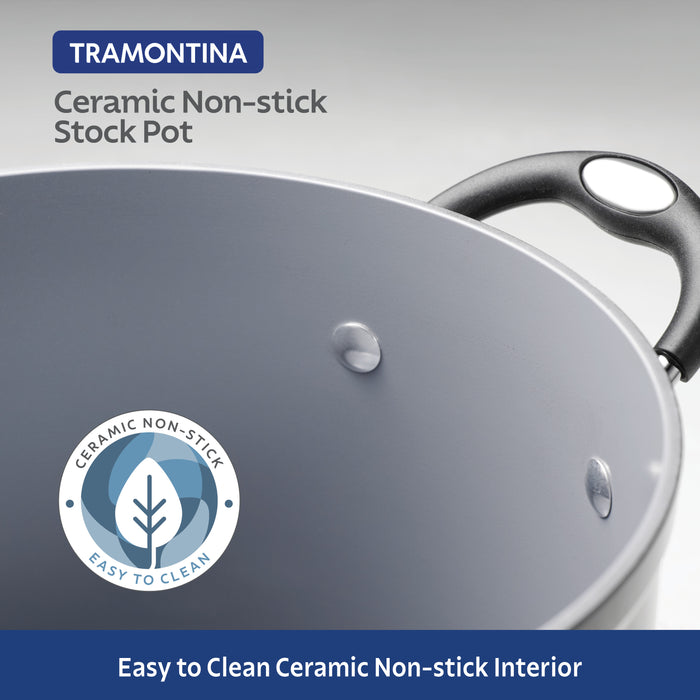 8 Quart Ceramic Nonstick Covered Stock Pot, Charcoal Gray